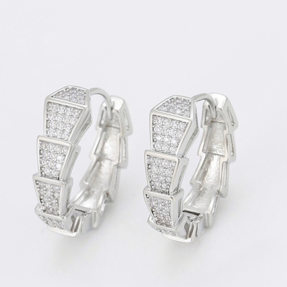 Snake Hoop Earrings Platinum Plated 925 Sterling Silver - Picture 3 of 9